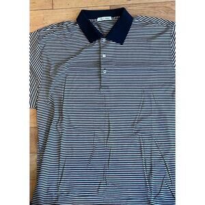 Peter Millar Tan and Black Striped Button Up Collared Polo Shirt Size XL NWOT